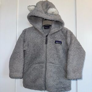 Patagonia Light Gray Sherpa Hooded Baby Jacket